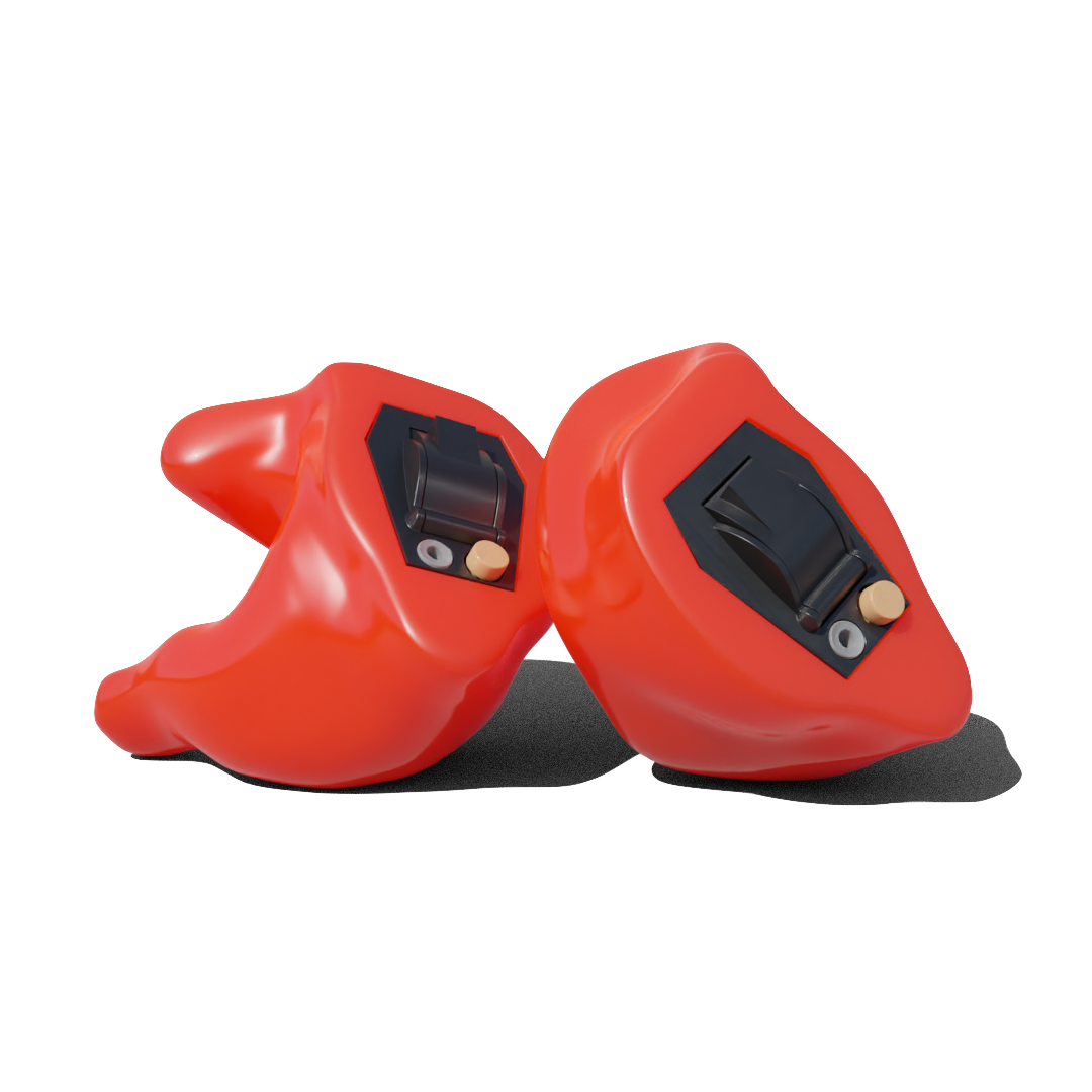 Custom Made Electronic Ear Plugs for Shooting. Red CF Digitals from Custom Fit Guards