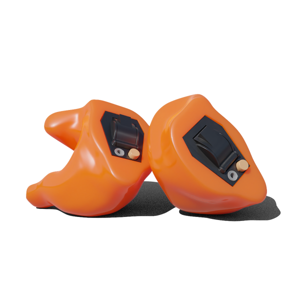 Custom Made Electronic Ear Plugs for Shooting. Orange CF Digitals from Custom Fit Guards